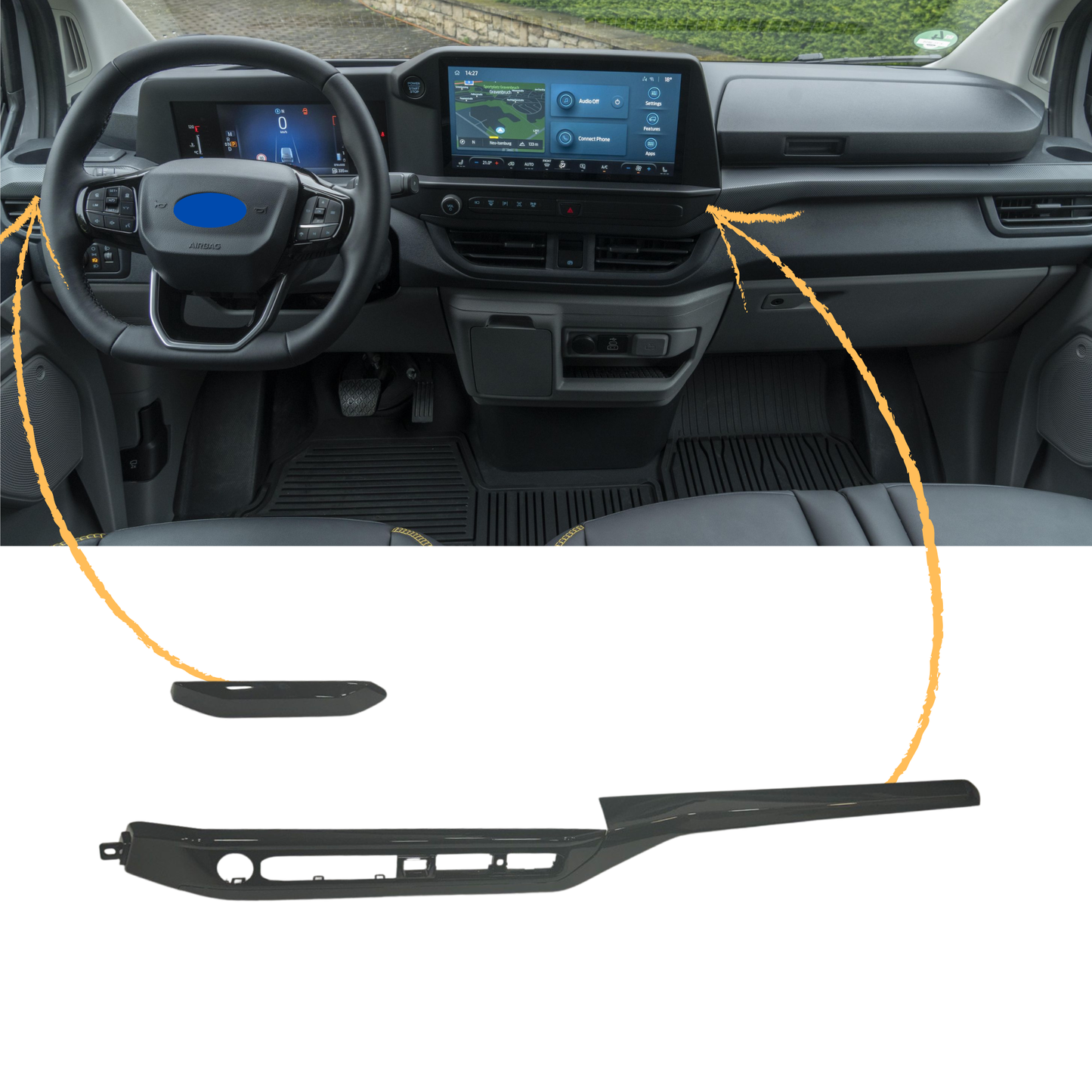 Voor nieuwe Transit Custom Lower Dash Trims - Gloss Black | Van-X