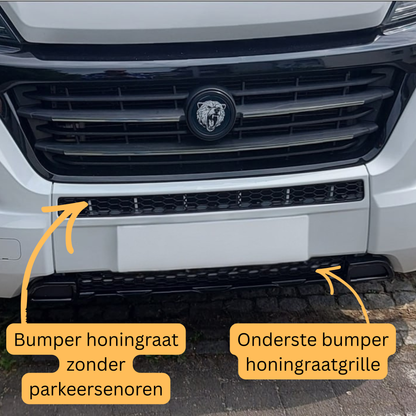 For Fiat Ducato / Ram ProMaster Front Honeycomb Bumper Grille Bundle 2pcs - Gloss Black | Van-X