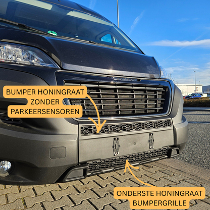 For Fiat Ducato / Ram ProMaster Front Honeycomb Bumper Grille Bundle 2pcs - Matte Black | Van-X