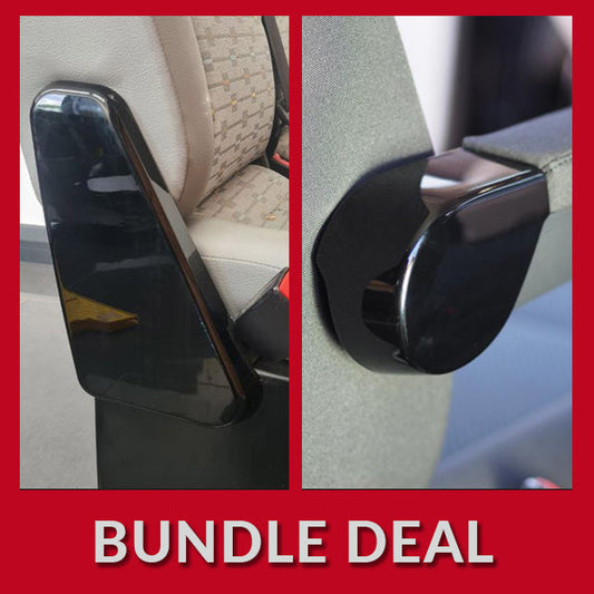 VW T5, T5.1 Dubbele stoelscharnierkappen + armsteunkappen Pianozwart